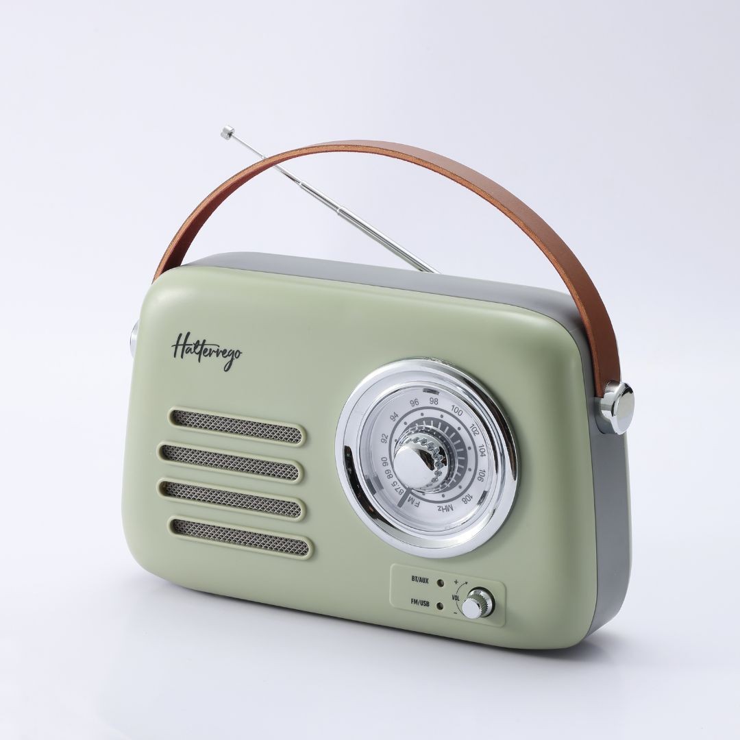 Halterrego Enceinte/Radio rétro , RMS 5W, Bluetooth, Radio FM, lecteur USB, Aux I