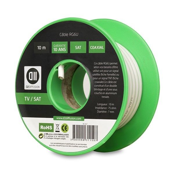D2 Diffusion Bobine de c ble Coaxial 10 m Blanc