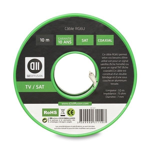 D2 Diffusion Bobine de c ble Coaxial 10 m Blanc