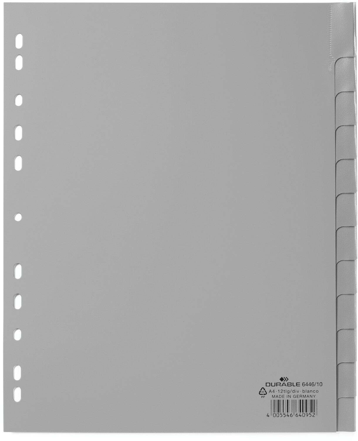 Durable DURABLE Ordnerregister PP Tabe blanko f A4 12Blatt grau