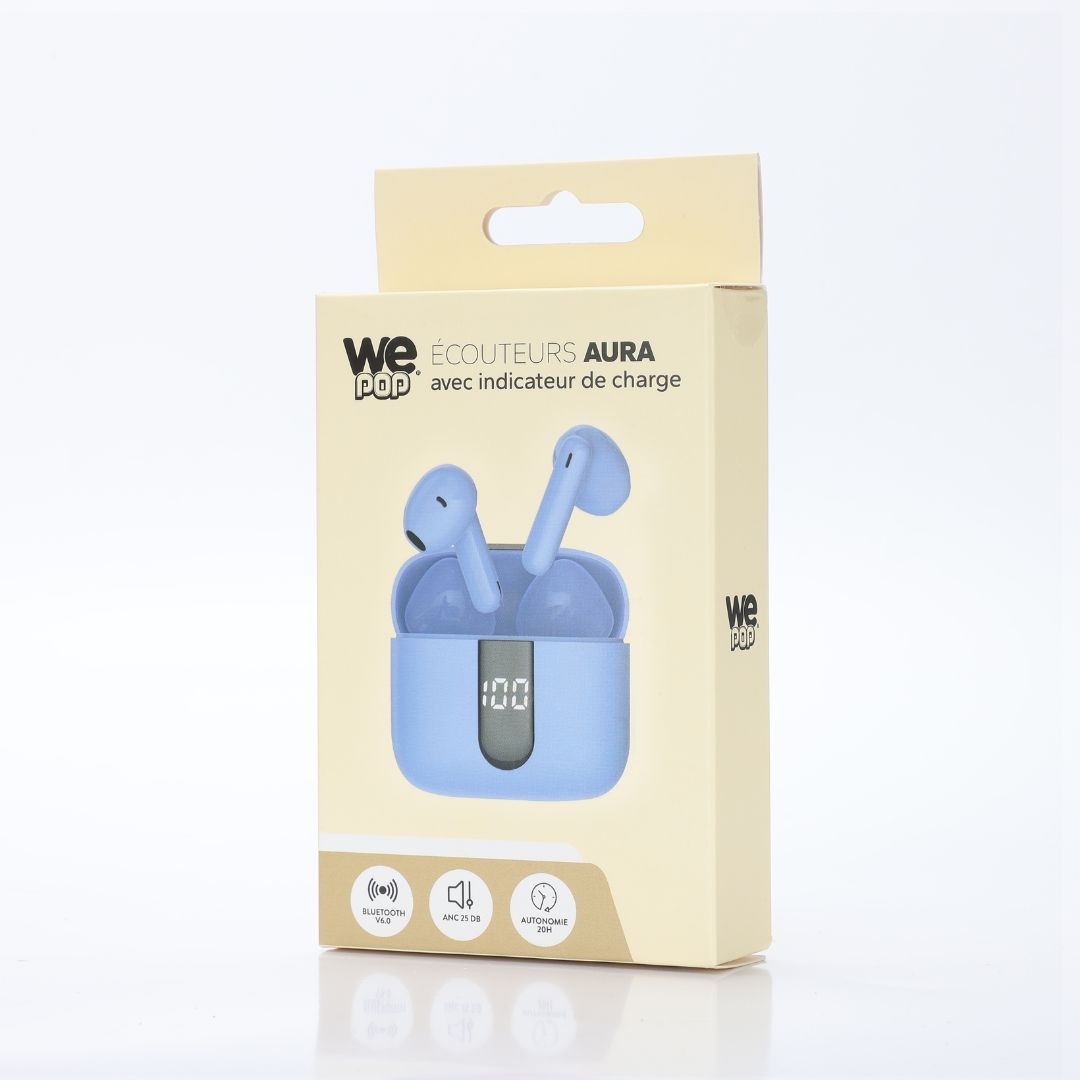 WE Ecouteurs sans-fil avec indicateur de charge AURA, Bluetooth, batterie intégrée