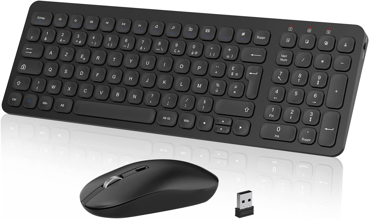 WE POP Pack clavier + souris sans-fil chat 2.4Ghz, rÃ©cepteur USB + adapteur USB-