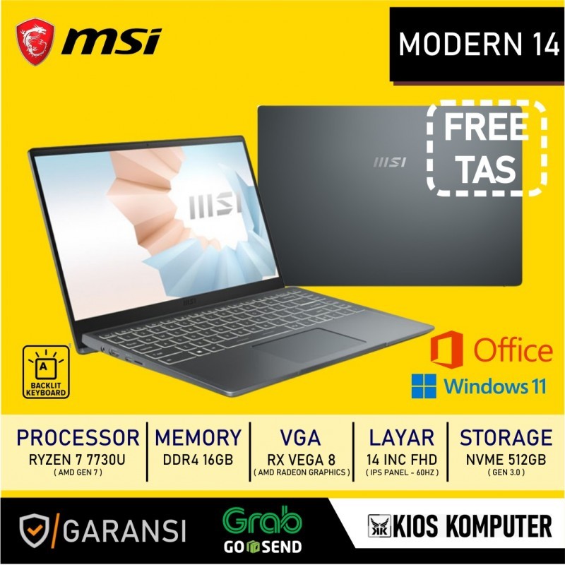 MSI PC Portable Modern 14 Ryzen 7 16 Go RAM 512 Go SSD FHD