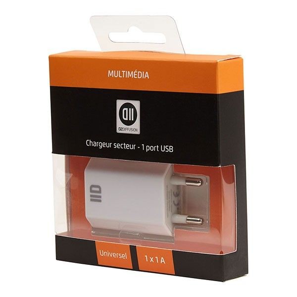 D2 Diffusion Chargeur secteur 1 USB 1A blanc design plat
