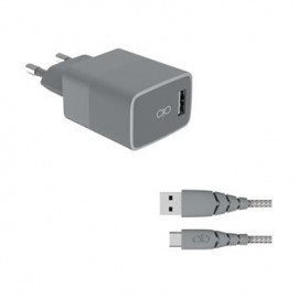 Force Power Chargeur secteur USB A + Cable USB C 1.2m Recycle Gris