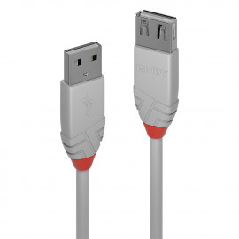 Lindy 0.2m USB 2.0 Type A Extension Cable Anthra Line USB Type A Male to Female cool grey