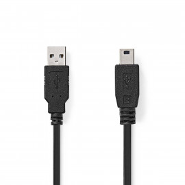 Nedis Câble USB | USB 2.0 | USB-A Mâle | USB Mini-B 5 broches mâle | 480 Mbps | Plaqué nickel | 2.00 m | Rond | PVC | Noir | Label