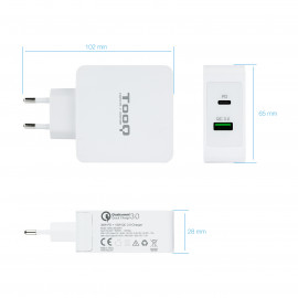 TooQ Technology Chargeur secteur 1x port USB-A + 1x port USB-C 27W (Noir)