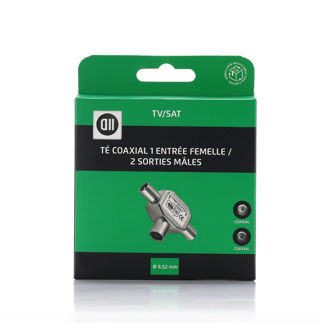 D2 Diffusion Té Coax 9.52mm 1 entrée Femelle / 2 sorties M le