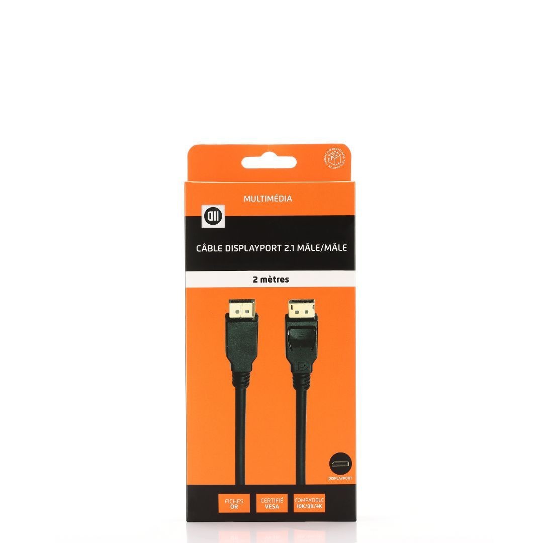 D2 Diffusion C ble Displayport 2.1 m le/m le avec verrouillage
