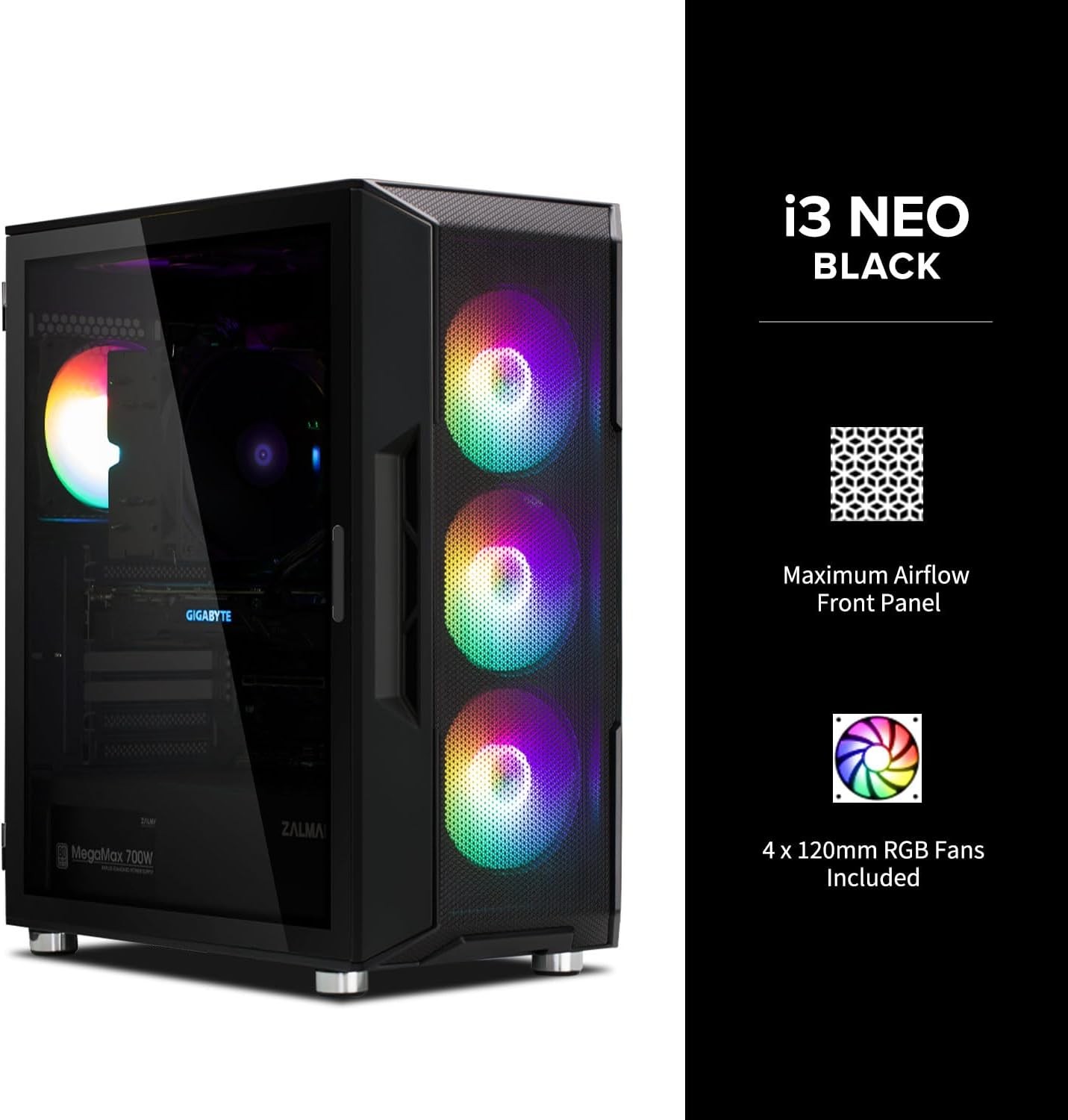 ZALMAN Boitier Moyen Tour ATX I3 Neo V2 aRGB avec panneau vitré (Noir)