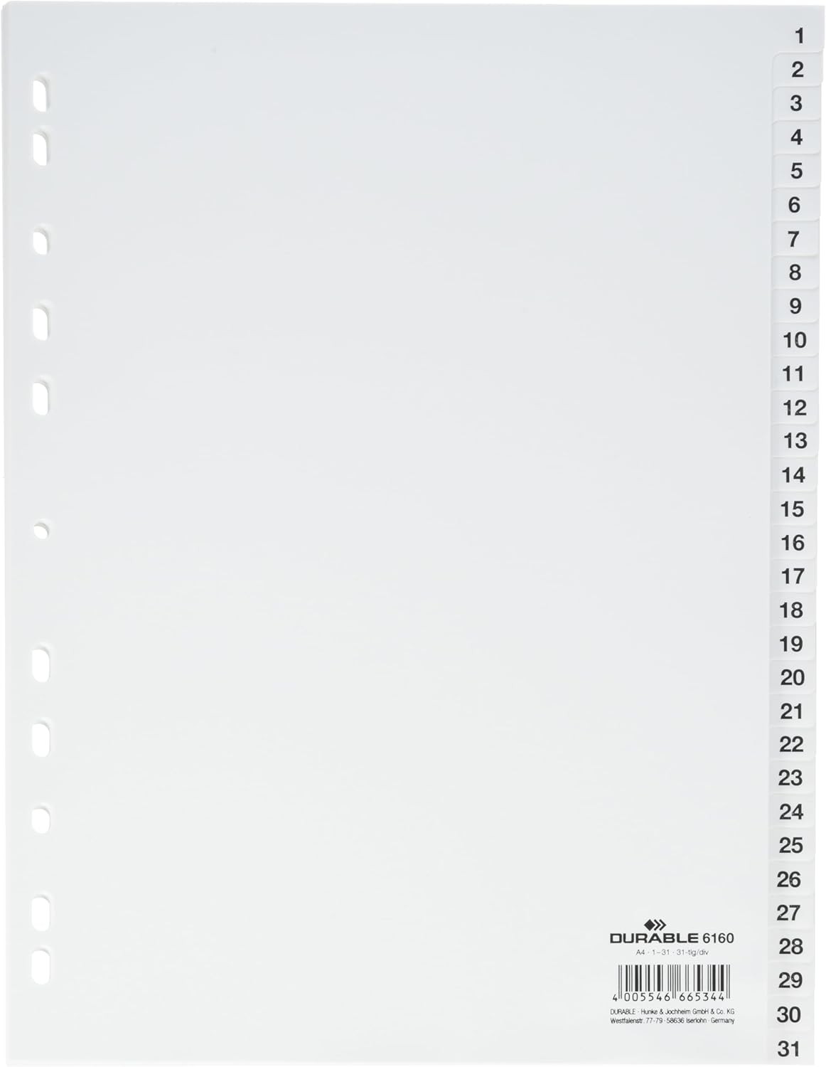 Durable DURABLE Zahlenregister m Taben 1-31 volldeckend weiß