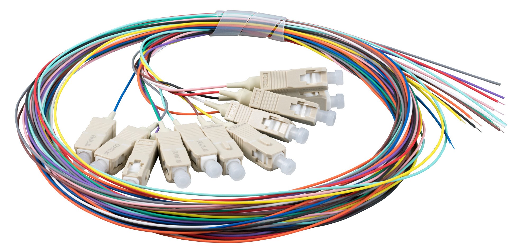 ekivalan Lot de pigtails OS2 G652D SC-APC Low Loss 900µm 12 couleurs 2m