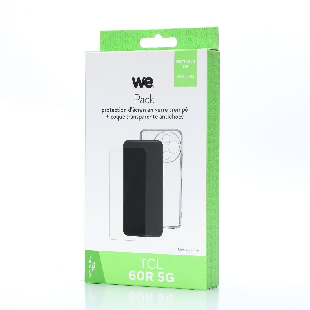 WE PACK verre trempé et coque de protection transparente TCL 60R 5G