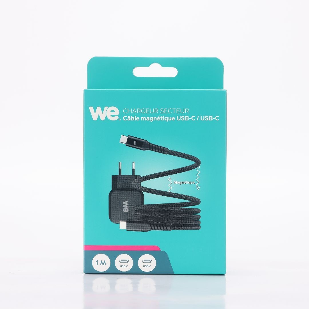 WE Bundle chargeur 1 port USB-C 20W + c ble USB-C/USB-C noir