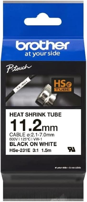 BROTHER Heat Shrink Tube Black on White 11.2mm